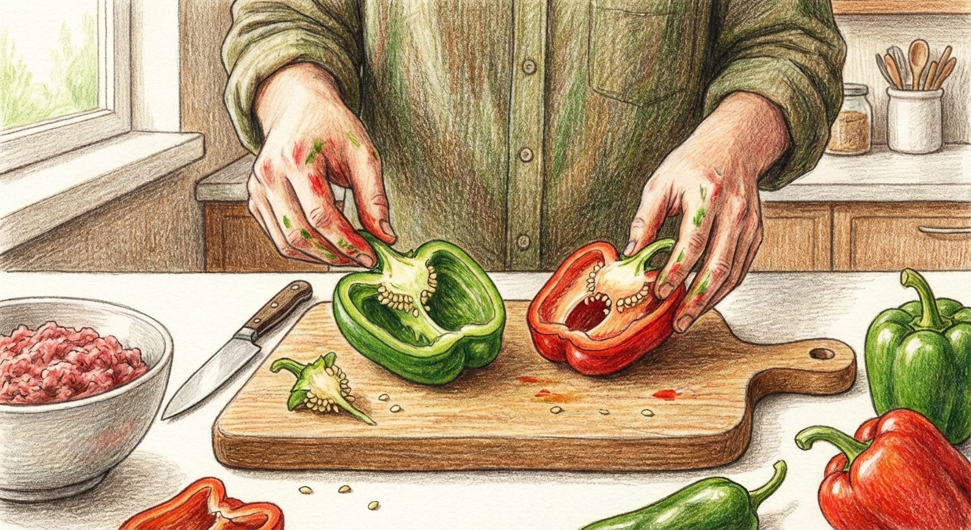 ピーマンの下準備をする