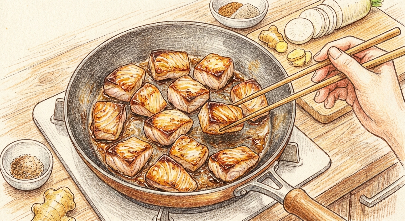 ブリを焼いて臭みを消す