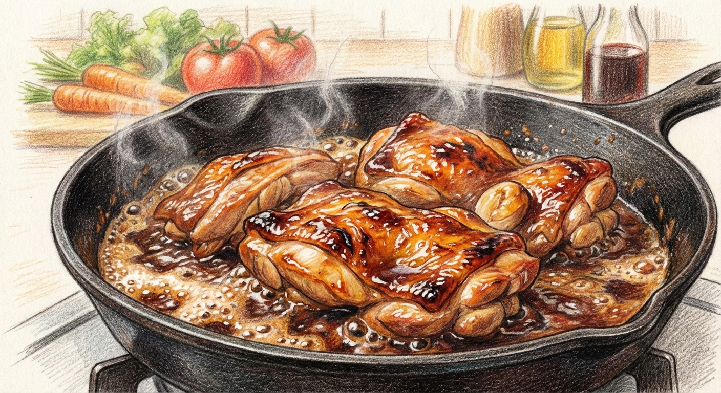 タレを加えて煮絡める