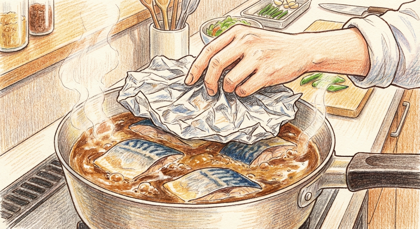 サバを入れて煮る