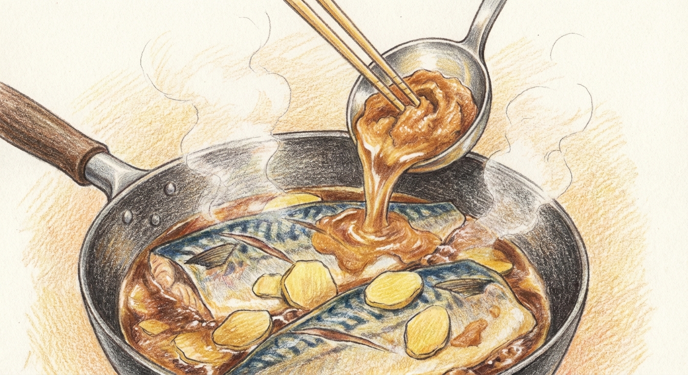 味噌を入れて仕上げる