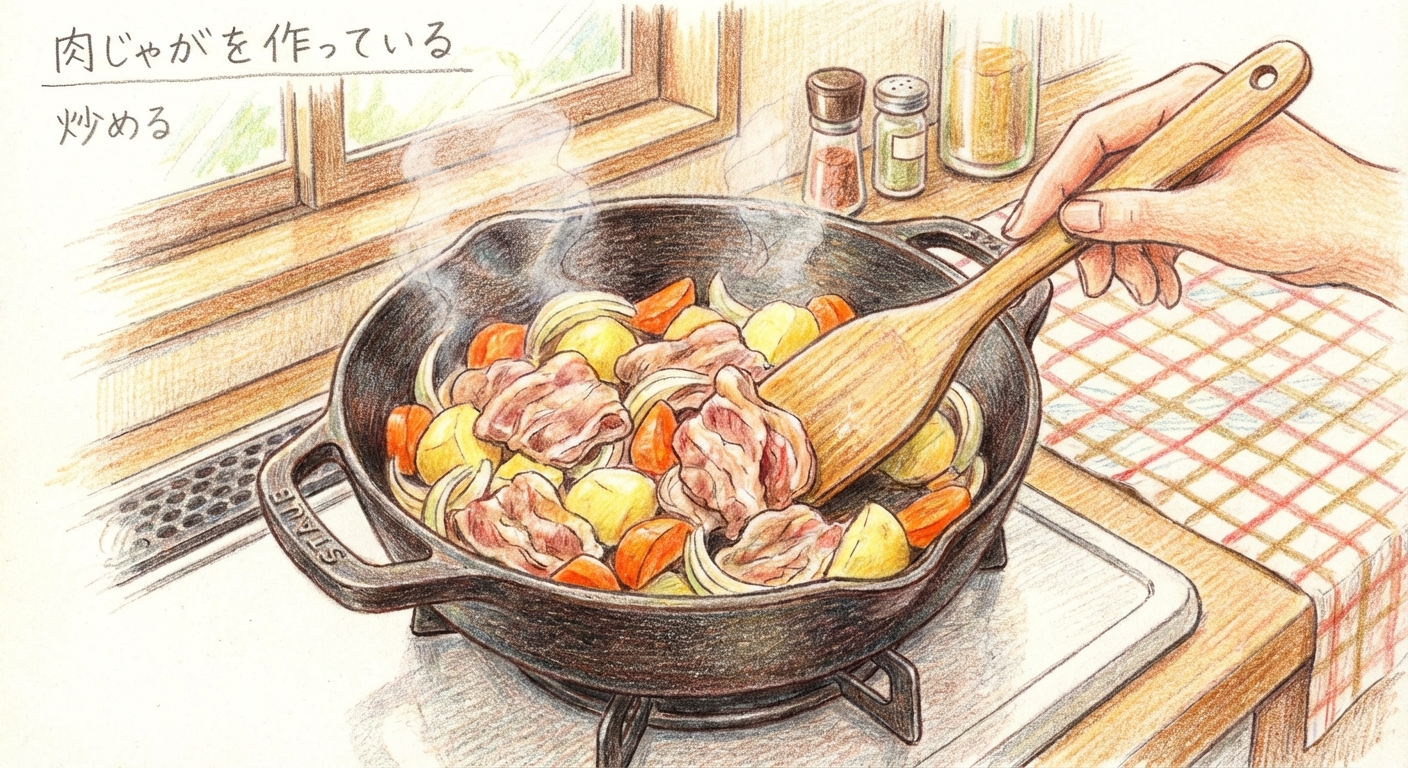 鍋で具材を炒める