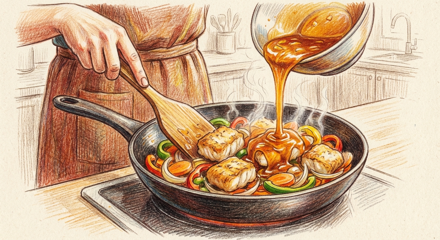 野菜を炒めてタレを絡める