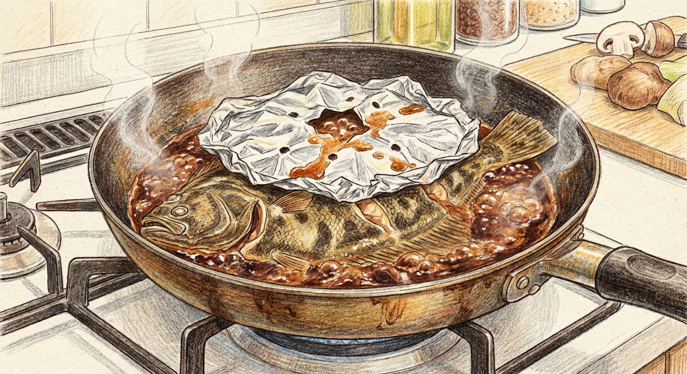 魚を入れて煮る