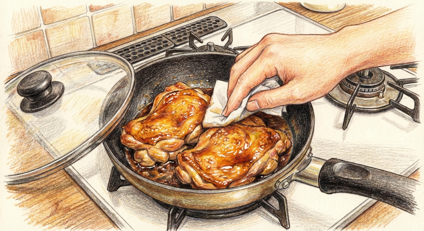 裏返して蒸し焼きにする