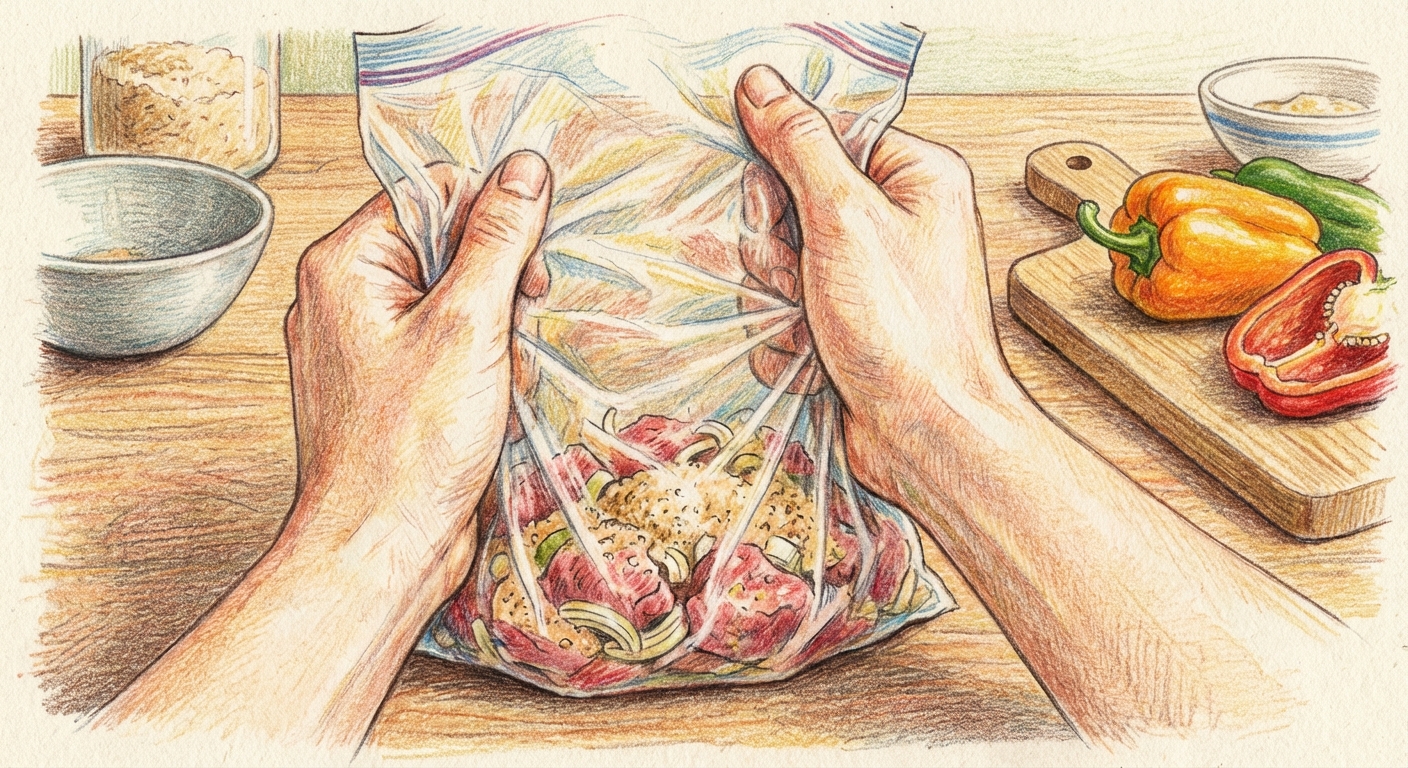 袋の中で肉だねを作る