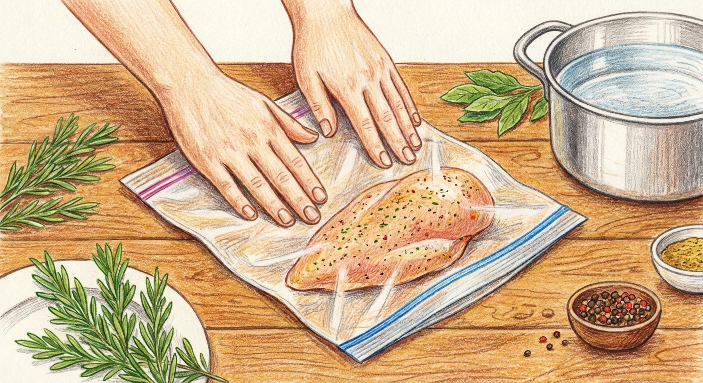 空気を抜いて口を閉じる