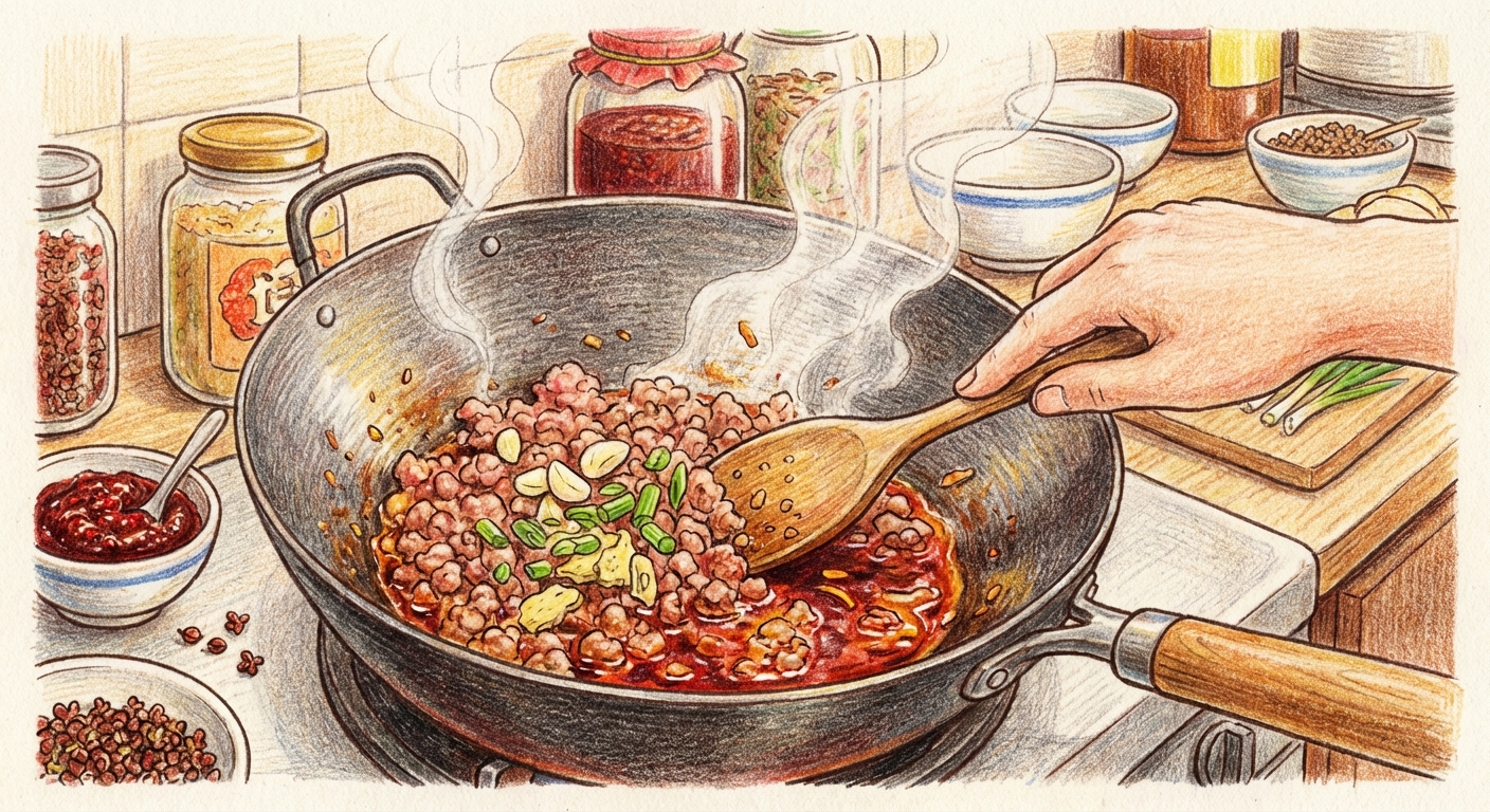 ひき肉を炒める