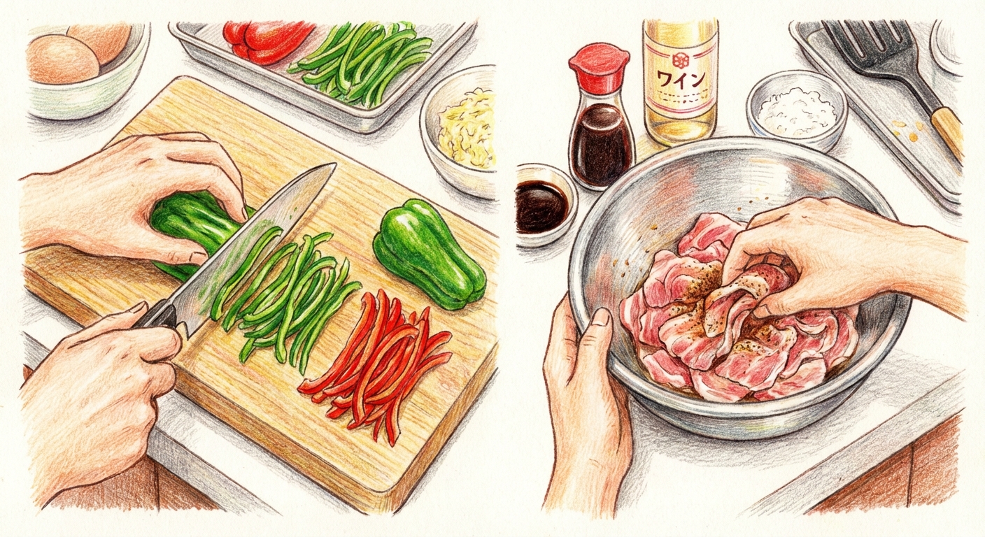 材料を切って下味をつける