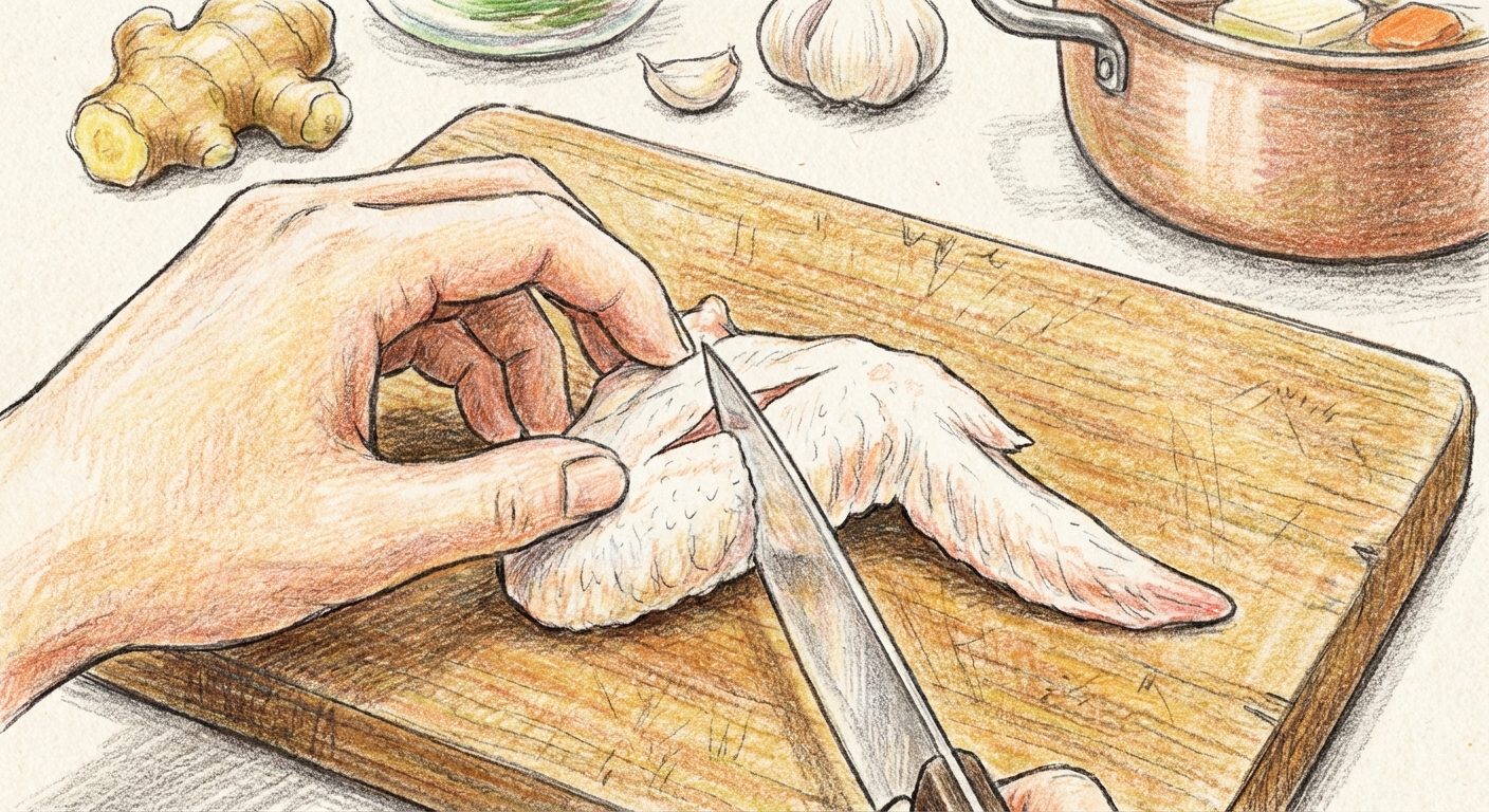 手羽先に切れ込みを入れる