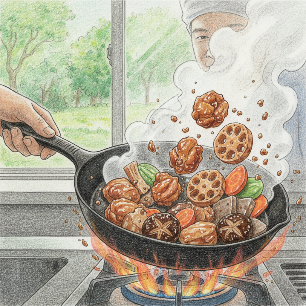 強火で照りを出す