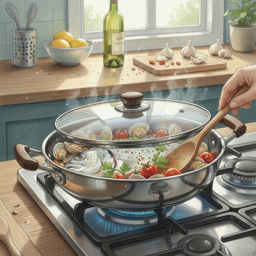 具材を入れて蒸し煮にする