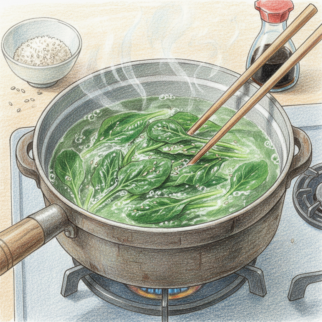 ほうれん草をゆでる