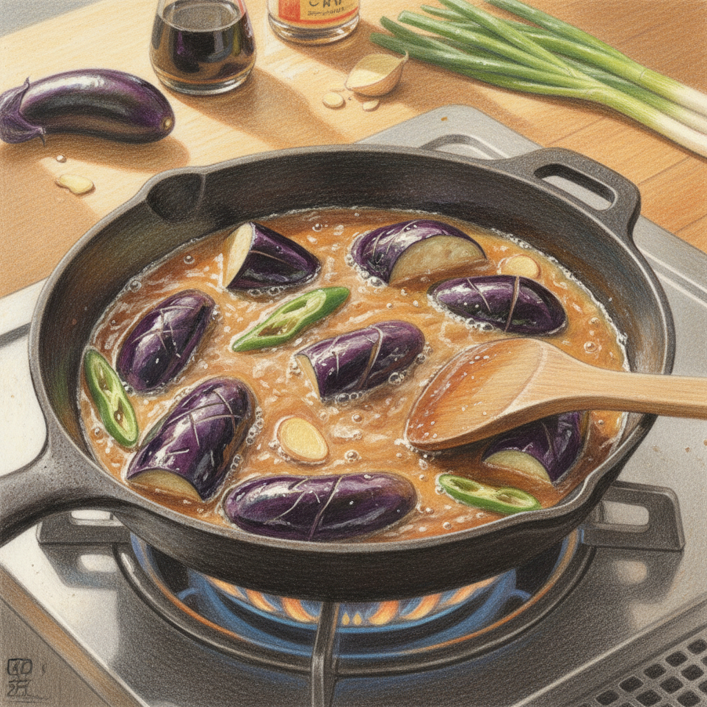 煮汁を加えてひと煮立ち