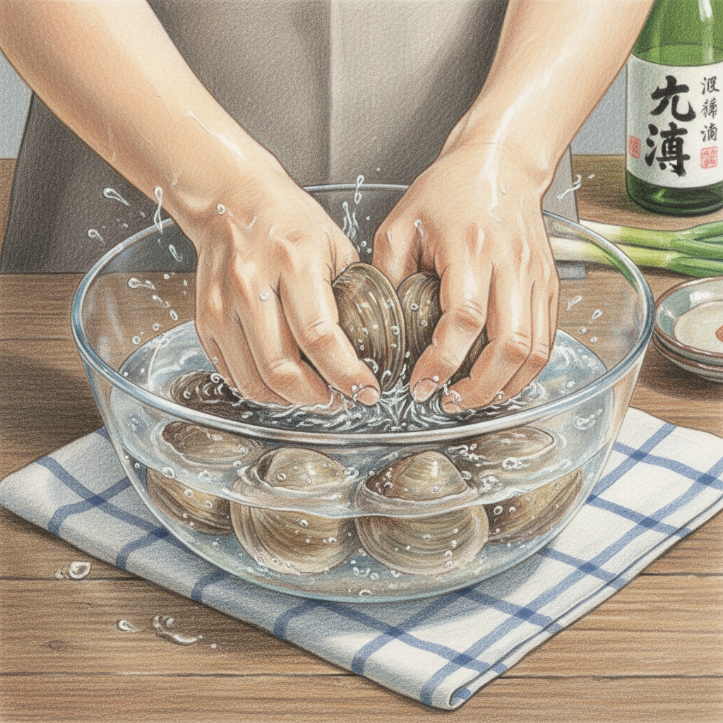 あさりを洗う