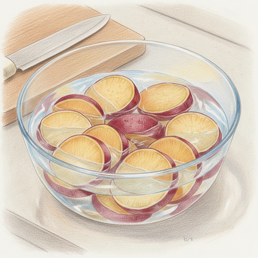 さつまいもを切ってさらす