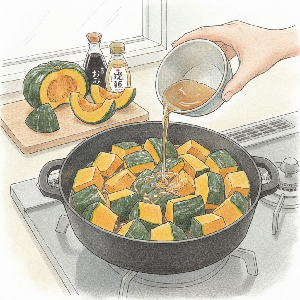 鍋に材料を入れる