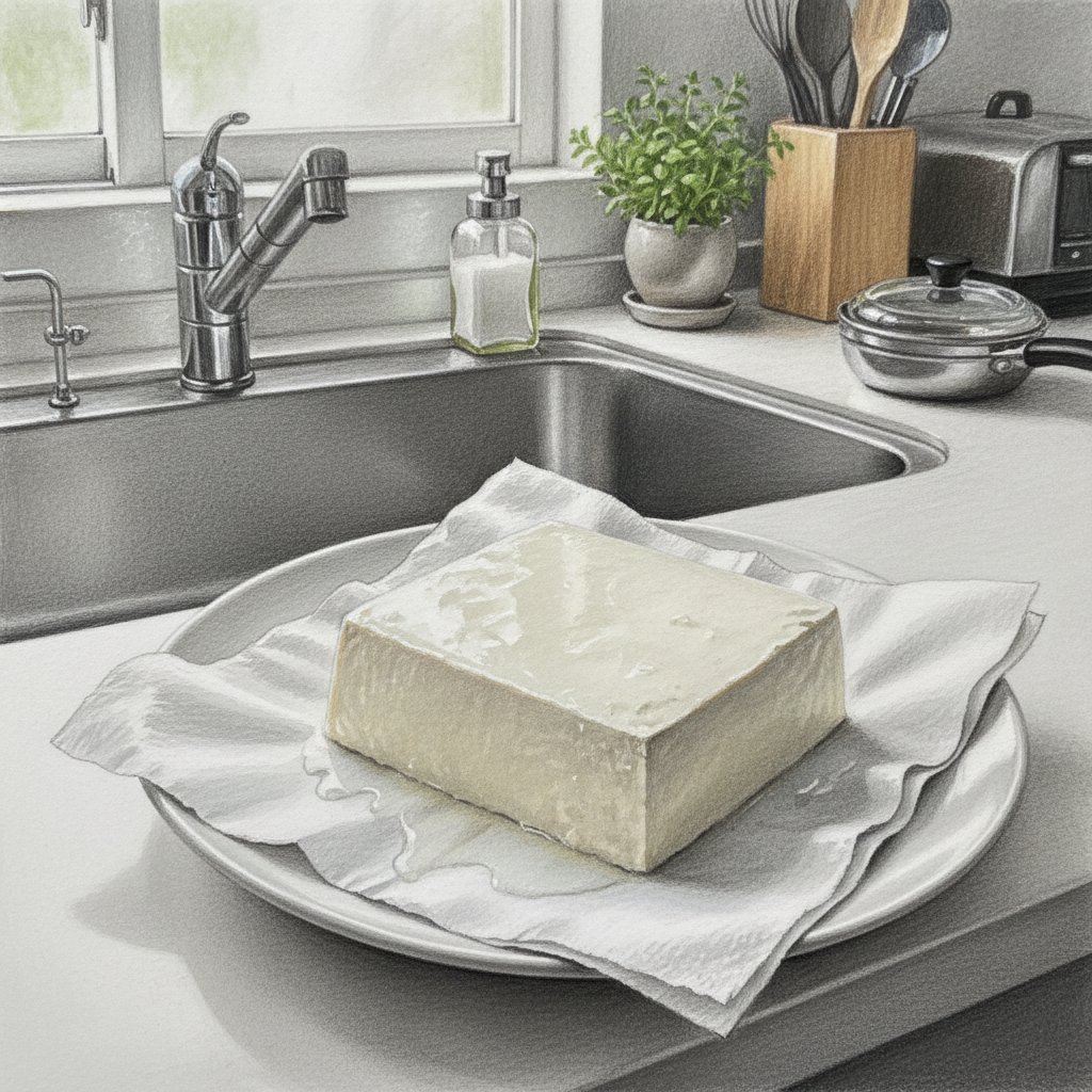 豆腐の水気を切る