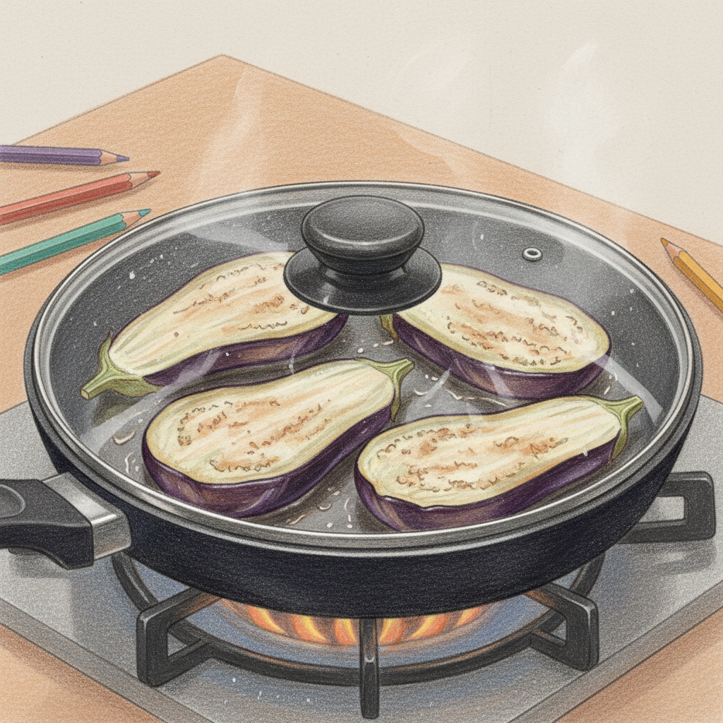 蓋をして蒸し焼きにする