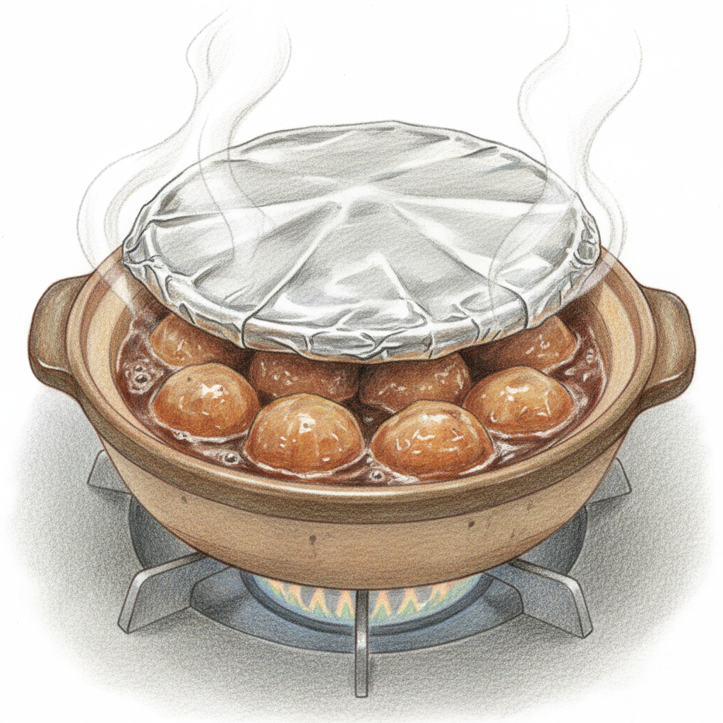 落とし蓋をして煮る