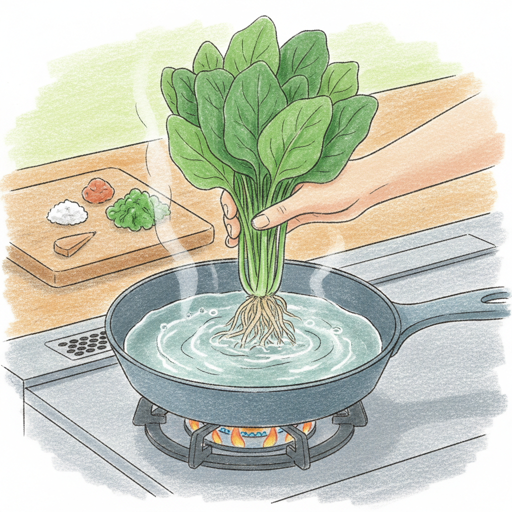 ほうれん草を茹でる