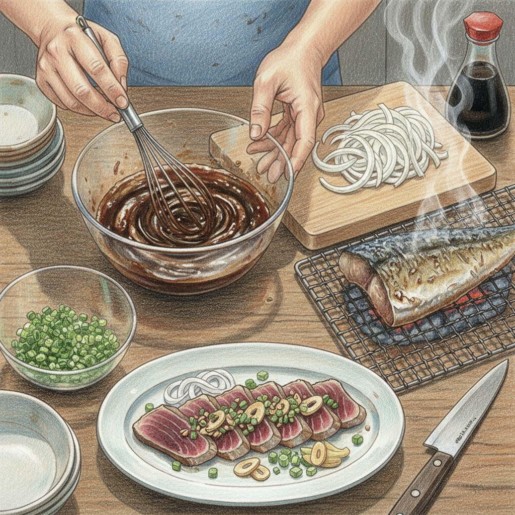 薬味とタレの準備